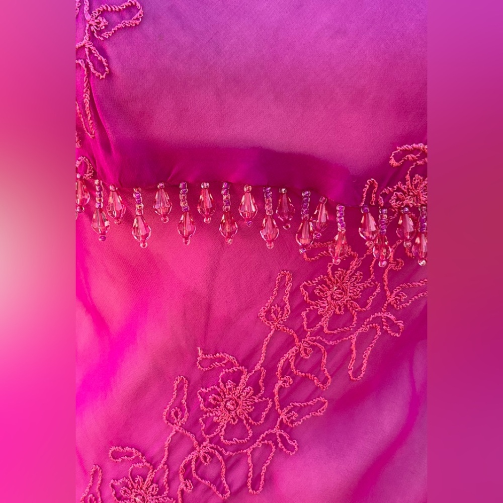 Women's Betsey Johnson pink sheer embroidered beaded hem pull on dress M - Picture 6 of 6